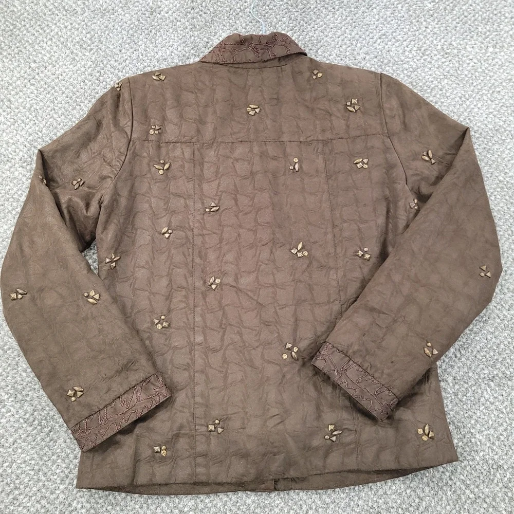 Anage Brown Studded Faux Suede Embroidered Jacket XS Floral Lining Boho Western